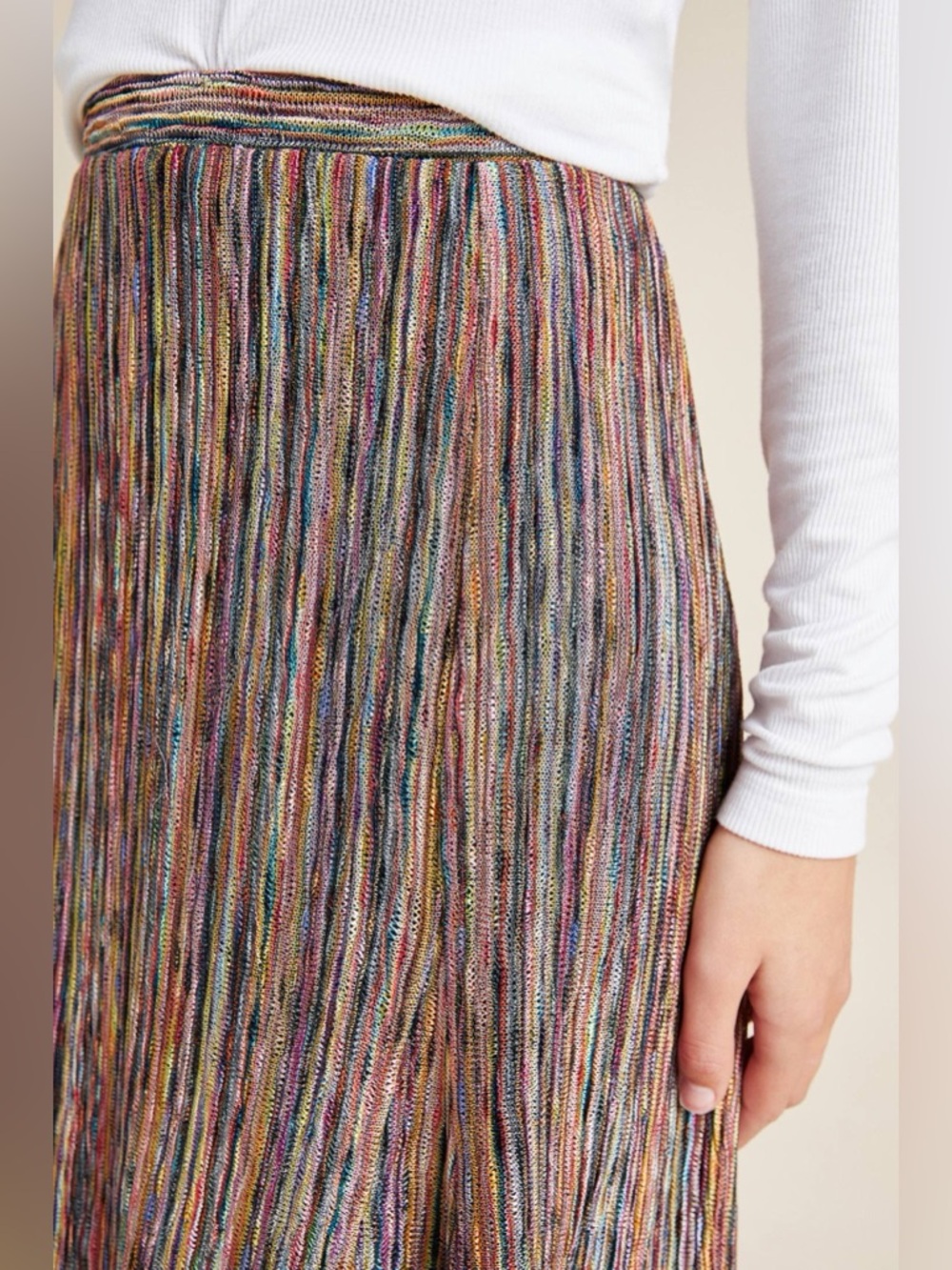 Anthropologie Maeve Freya Midi Skirt Multicolor Boho Pleated Elastic Waist - Picture 6 of 8